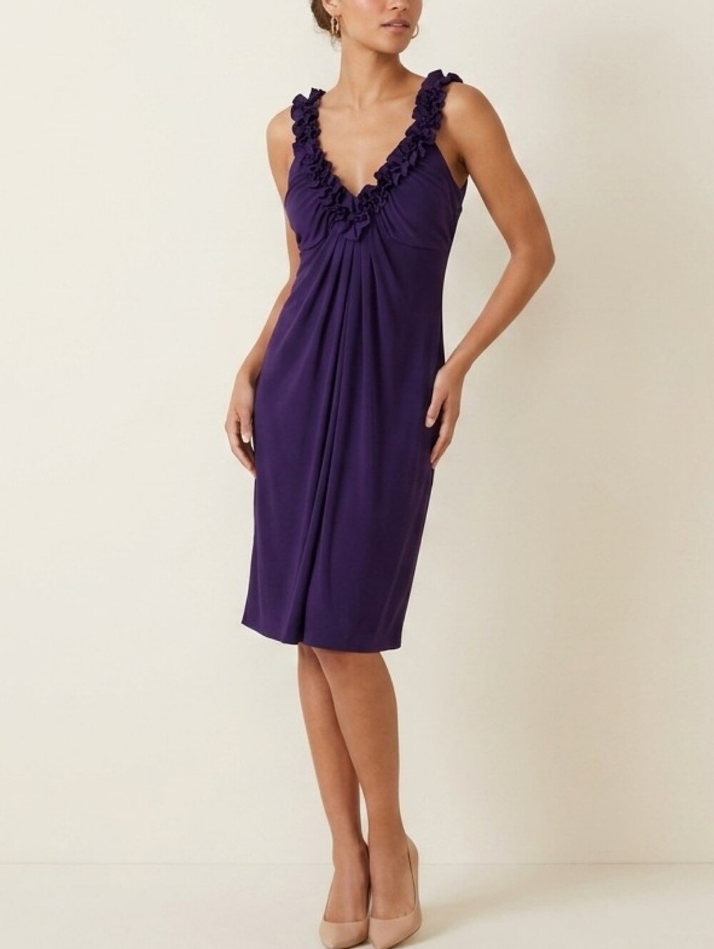 Enfocus Studio Purple Ruffled V-Neck Chemise Dress